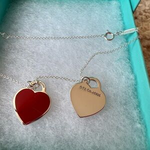 Tiffany&Co BRAND NEW Red Double Heart Tag necklace in sterling silver